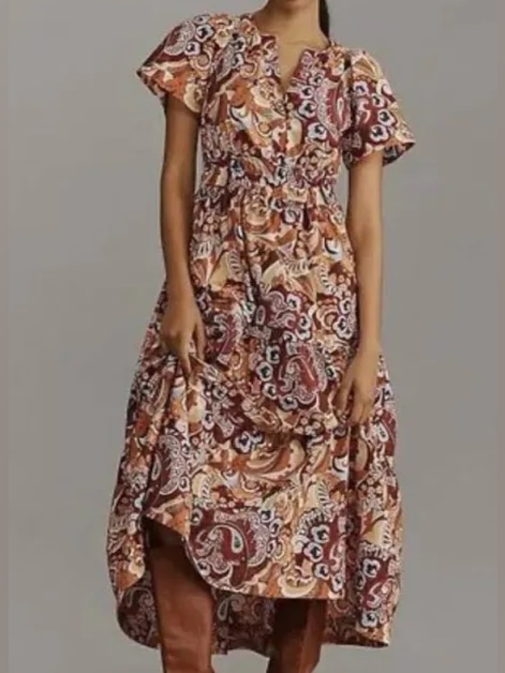 NWT. Anthropologie Brown Paisley Maxi Dress